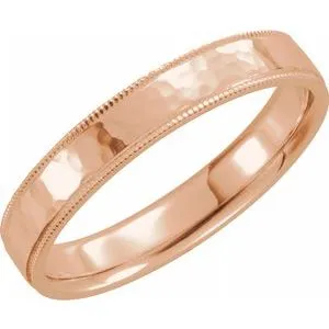 14K Rose 6 mm Flat Band with Hammer Finish & Milgrain  Size 10