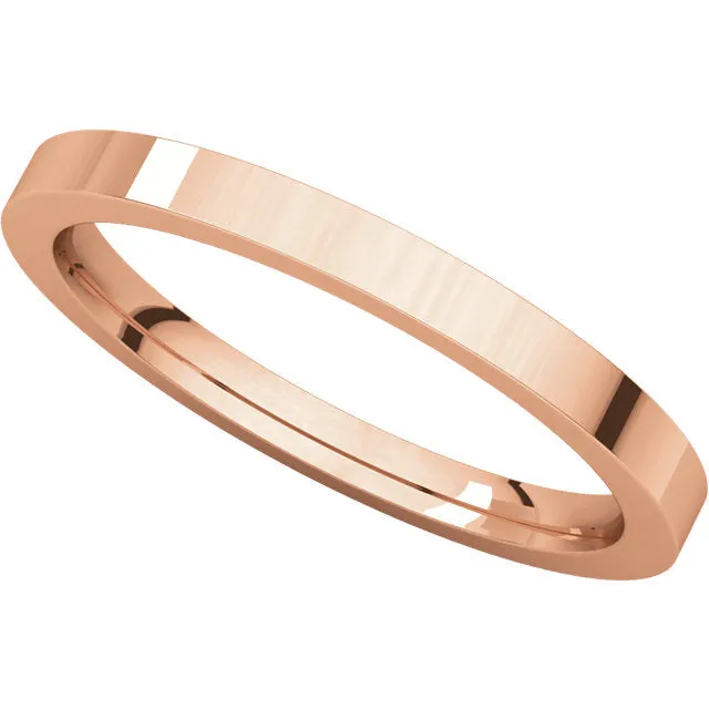 14k Rose Gold 2mm Flat Comfort Fit Band, Size 8