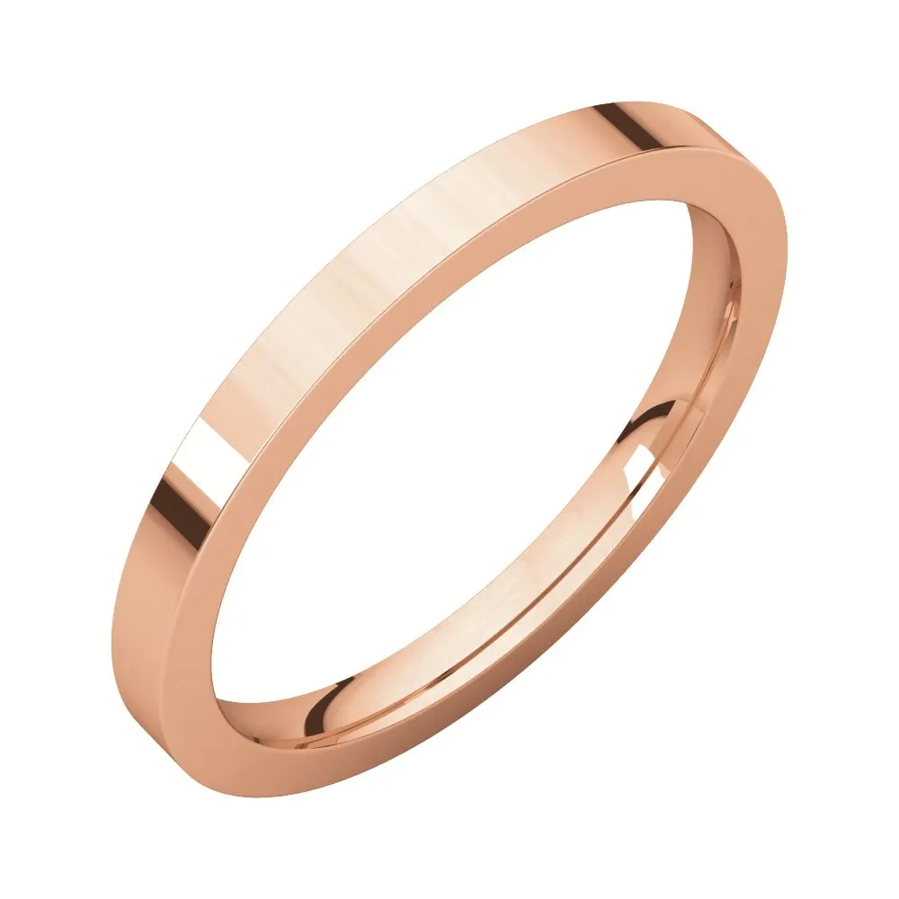 14k Rose Gold 2mm Flat Comfort Fit Band, Size 8