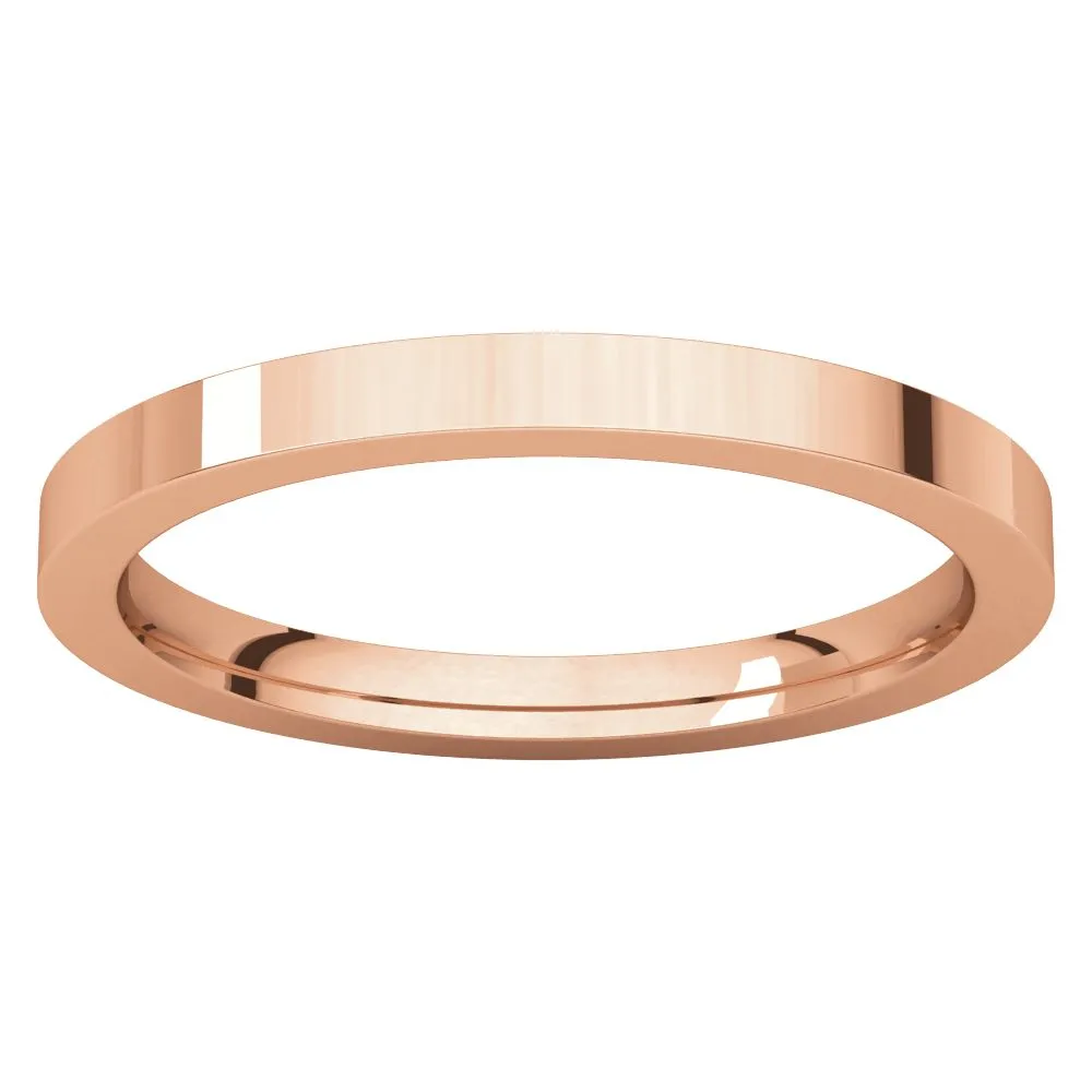 14k Rose Gold 2mm Flat Comfort Fit Band, Size 8