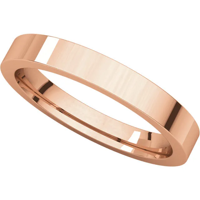 14k Rose Gold 3mm Flat Comfort Fit Band, Size 8