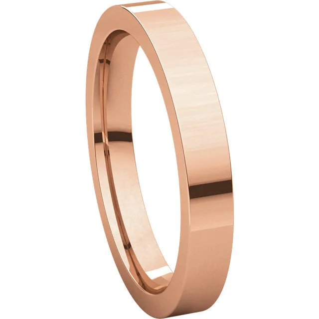 14k Rose Gold 3mm Flat Comfort Fit Band, Size 8
