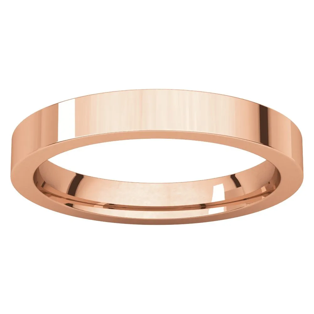 14k Rose Gold 3mm Flat Comfort Fit Band, Size 8