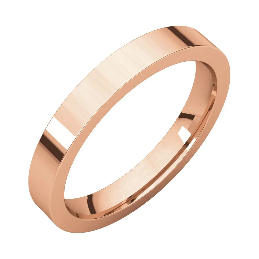 14k Rose Gold 3mm Flat Comfort Fit Band, Size 8