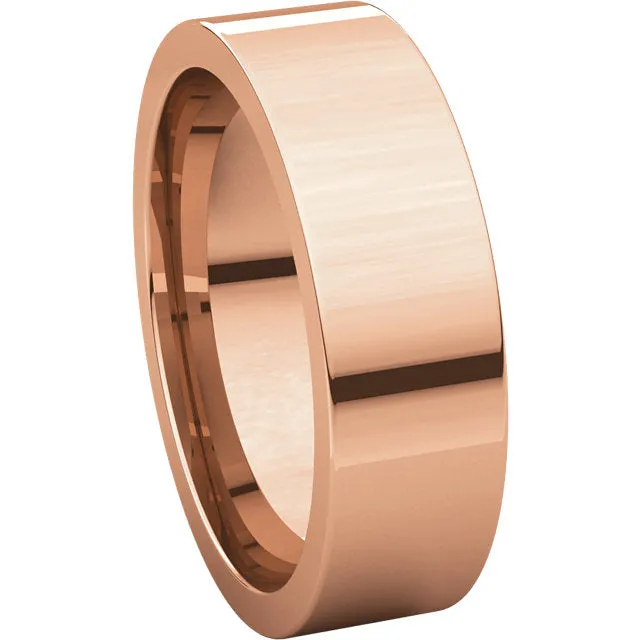 14k Rose Gold 6mm Flat Comfort Fit Band, Size 8.5