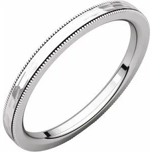 14K White 2 mm Flat Milgrain Band with Satin & Hammer Finish Size 7