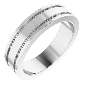 14K White 5 mm Flat Edge Band with Milgrain  Size 10