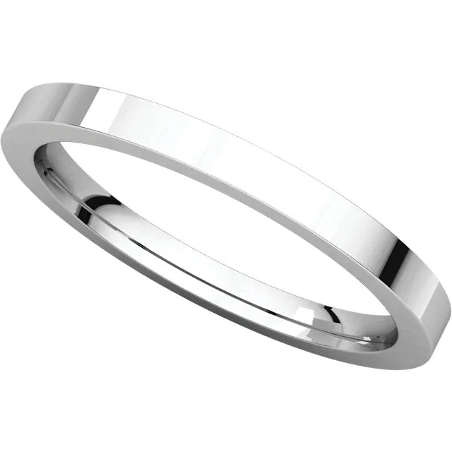 14k White Gold 2mm Flat Comfort Fit Band, Size 8.5