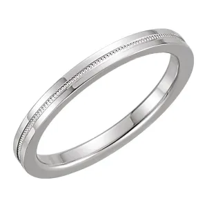 14k White Gold 2mm Flat Comfort Fit Milgrain Band Size 6.5