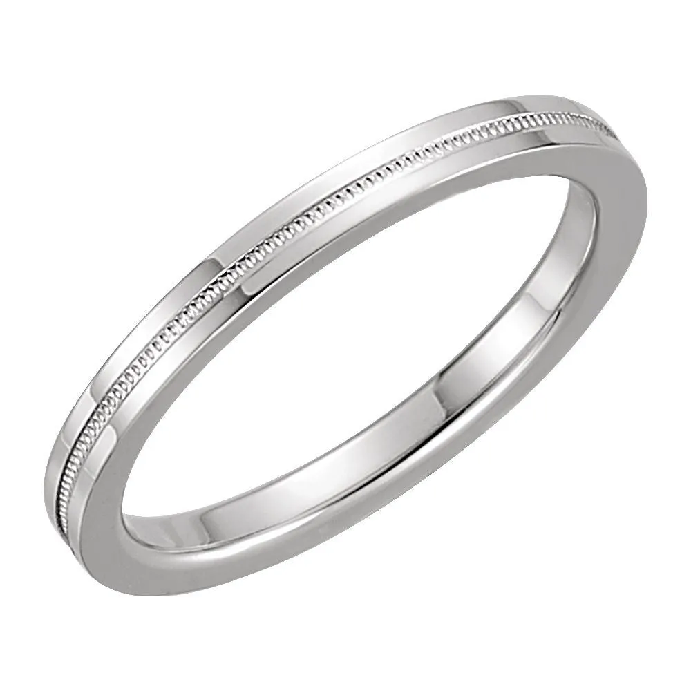 14k White Gold 2mm Flat Comfort Fit Milgrain Band Size 6.5
