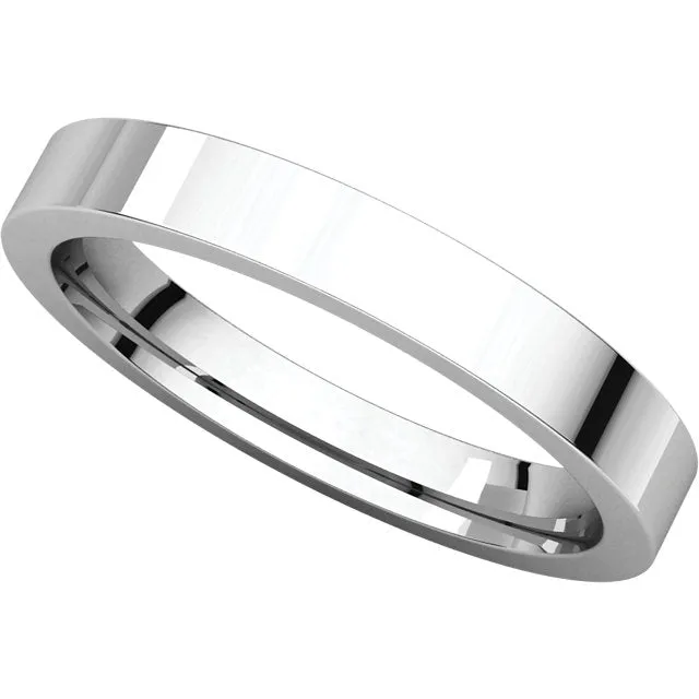 14k White Gold 3mm Flat Comfort Fit Band, Size 10.5