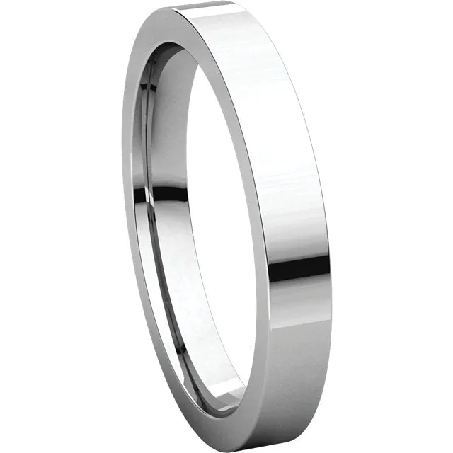 14k White Gold 3mm Flat Comfort Fit Band, Size 10.5