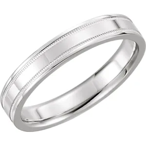 14k White Gold 4mm Flat Comfort Fit Milgrain Band Size 11