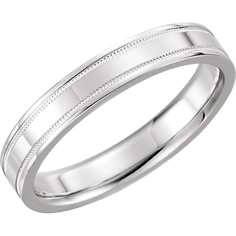 14k White Gold 4mm Flat Comfort Fit Milgrain Band Size 6