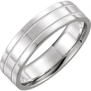 14k White Gold 6mm Flat Comfort Fit Milgrain Band Size 10