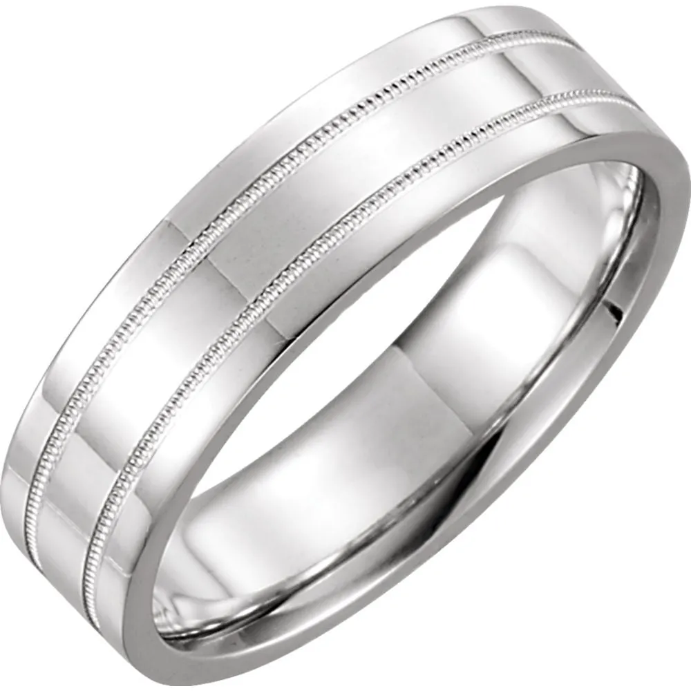 14k White Gold 6mm Flat Comfort Fit Milgrain Band Size 10