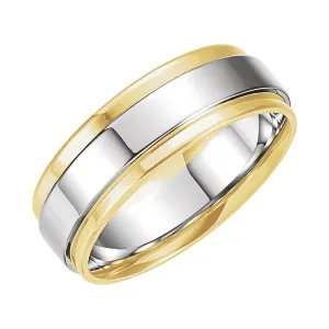 14K Yellow & White 7.5mm Flat Edge Comfort-Fit Band Size 8.5