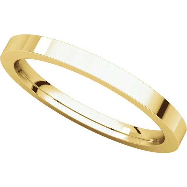 14k Yellow Gold 2mm Flat Comfort Fit Band, Size 9