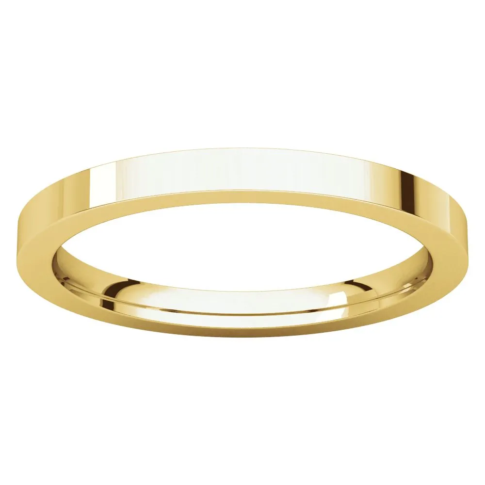 14k Yellow Gold 2mm Flat Comfort Fit Band, Size 9