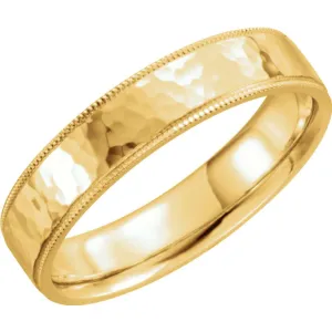 14k Yellow Gold 5mm Flat Comfort Fit Milgrain Hammer Finish Band Size 11