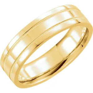 14k Yellow Gold 6mm Flat Comfort Fit Milgrain Band Size 9