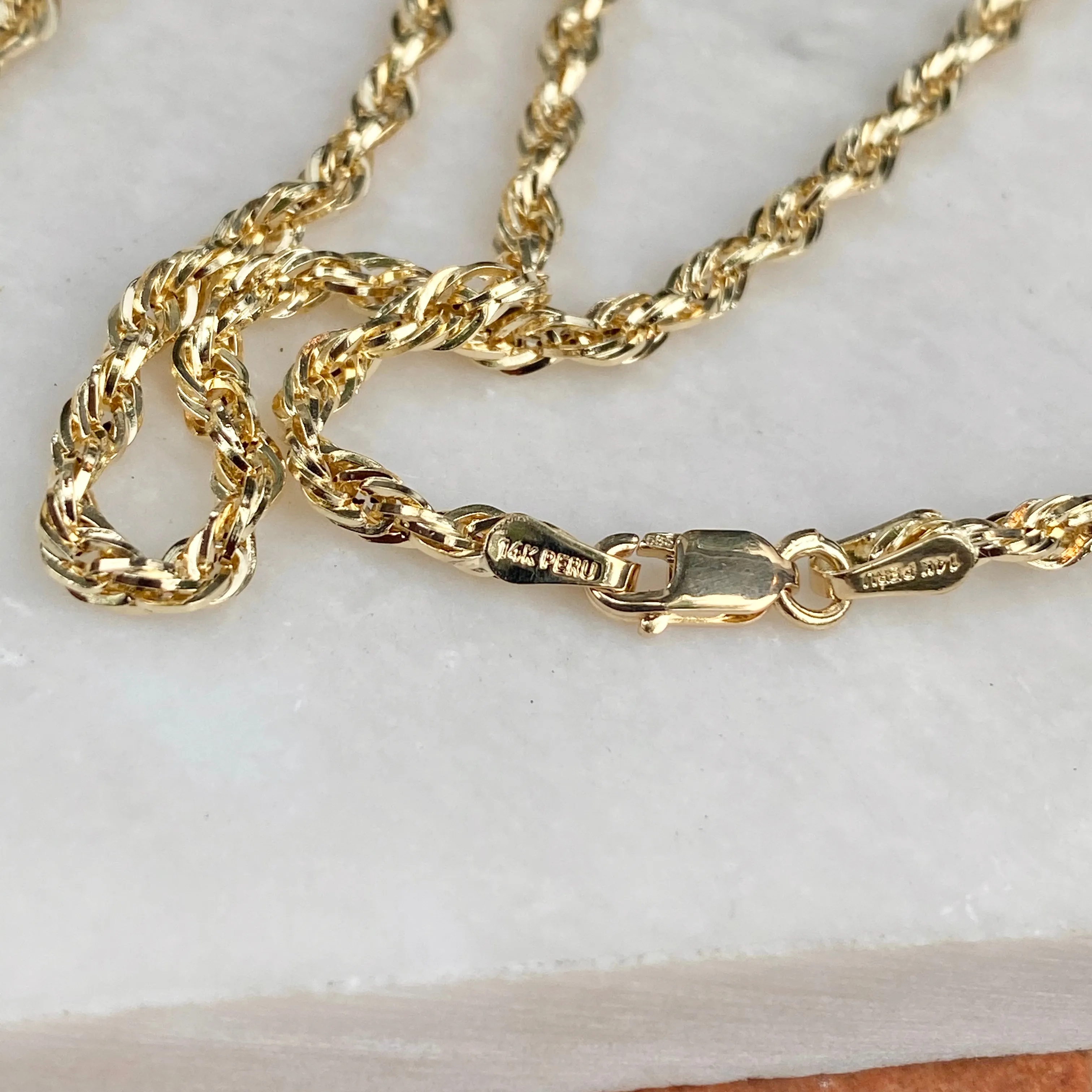 14KT Yellow Gold Semi-Solid Rope Chain Necklace 2.8mm