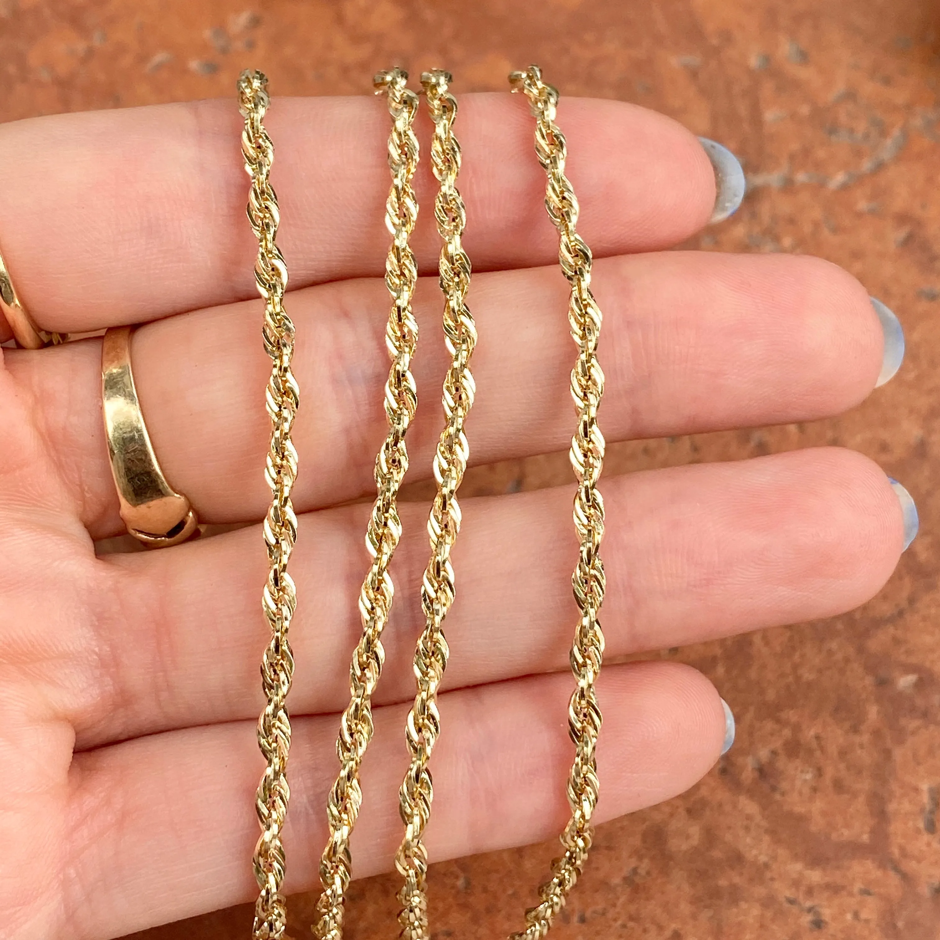 14KT Yellow Gold Semi-Solid Rope Chain Necklace 2.8mm