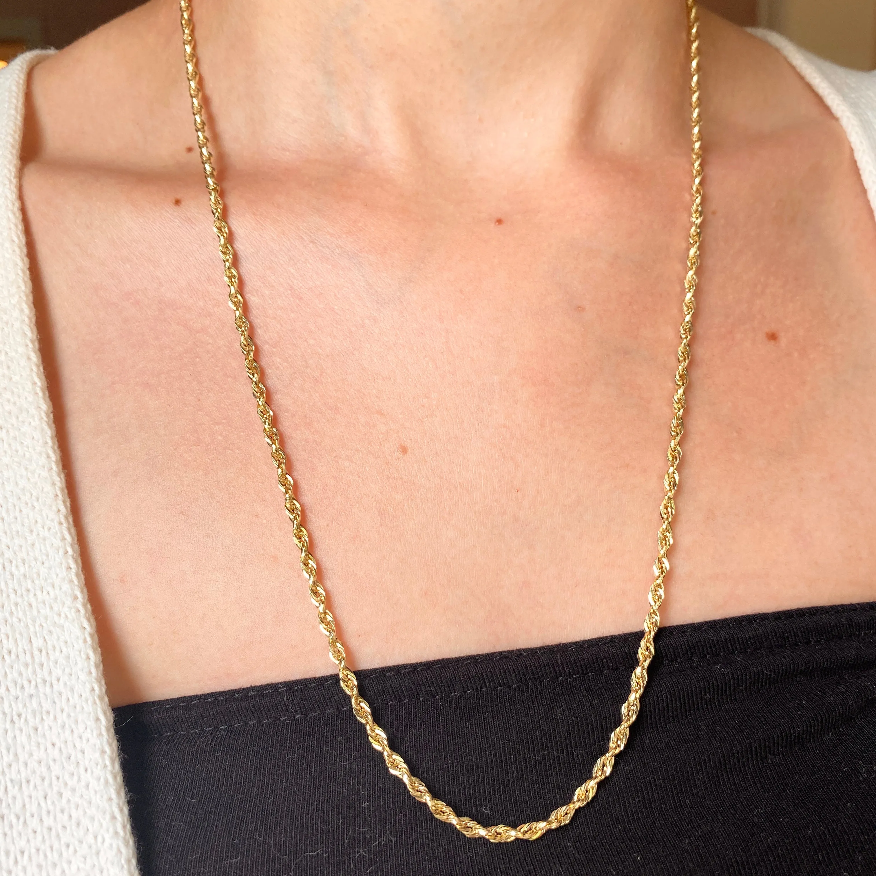 14KT Yellow Gold Semi-Solid Rope Chain Necklace 2.8mm
