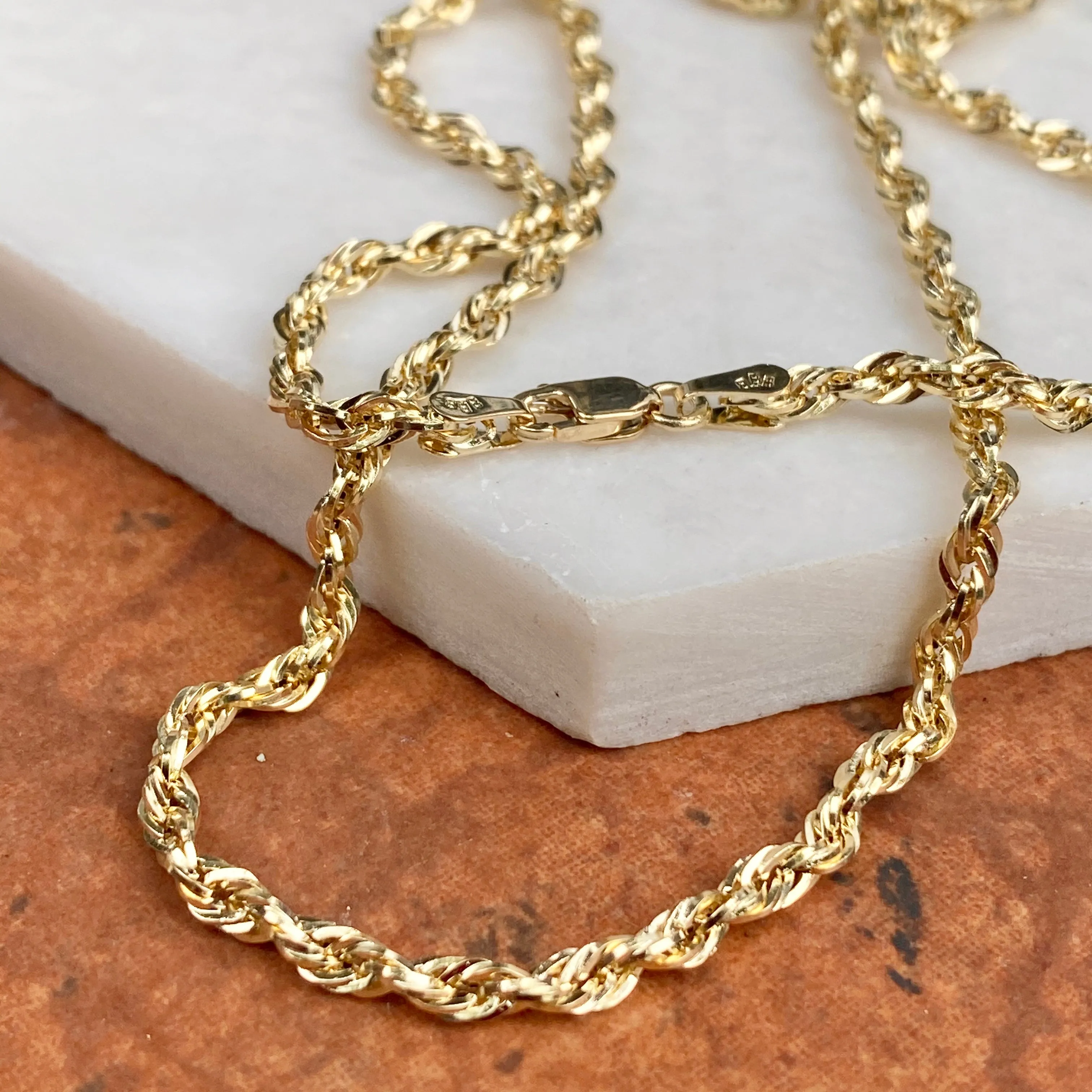14KT Yellow Gold Semi-Solid Rope Chain Necklace 2.8mm