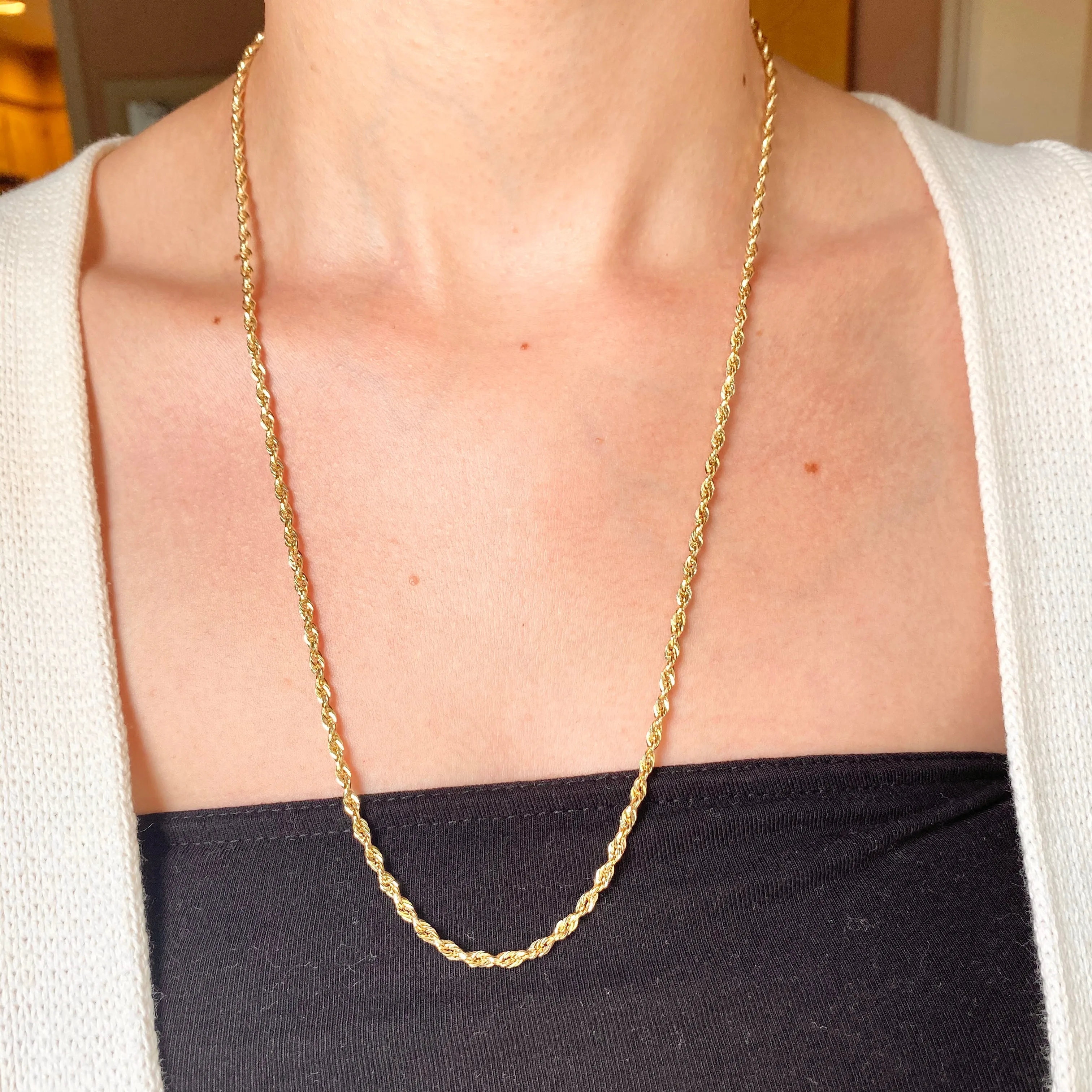 14KT Yellow Gold Semi-Solid Rope Chain Necklace 2.8mm