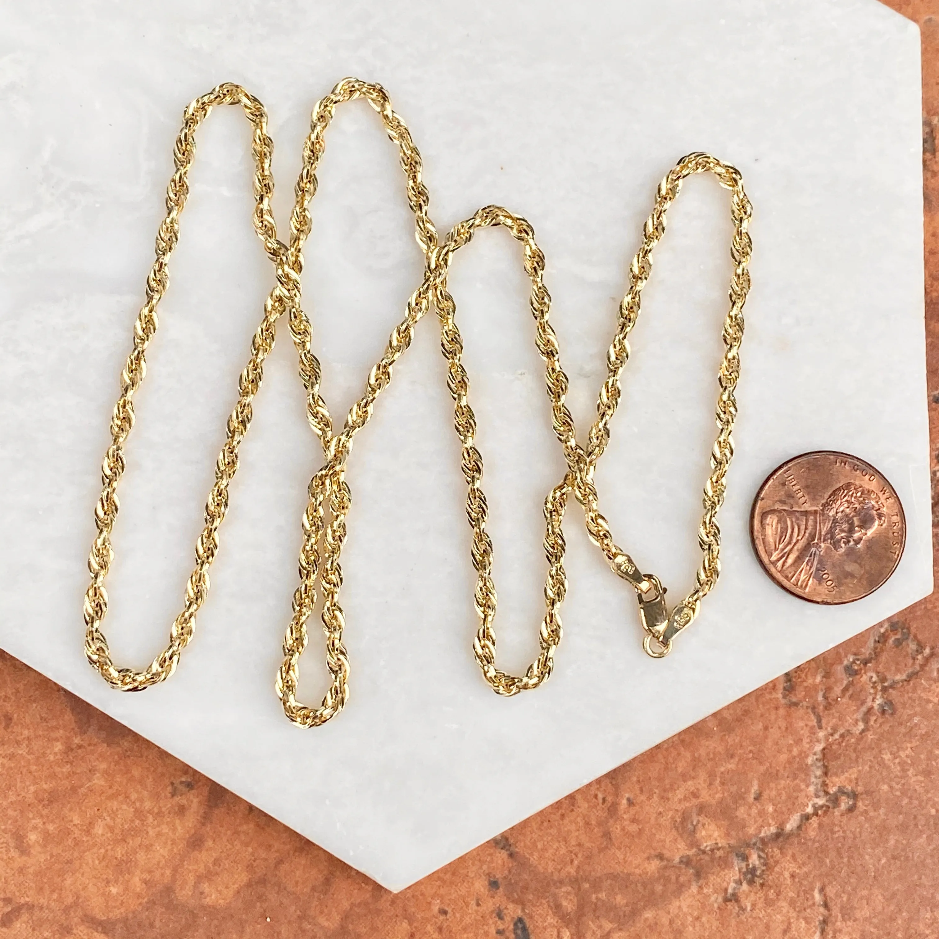 14KT Yellow Gold Semi-Solid Rope Chain Necklace 2.8mm