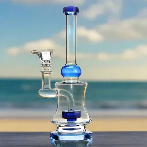 9" Water Pipe Dumroo Styled Flat Based Bong w/ Perc