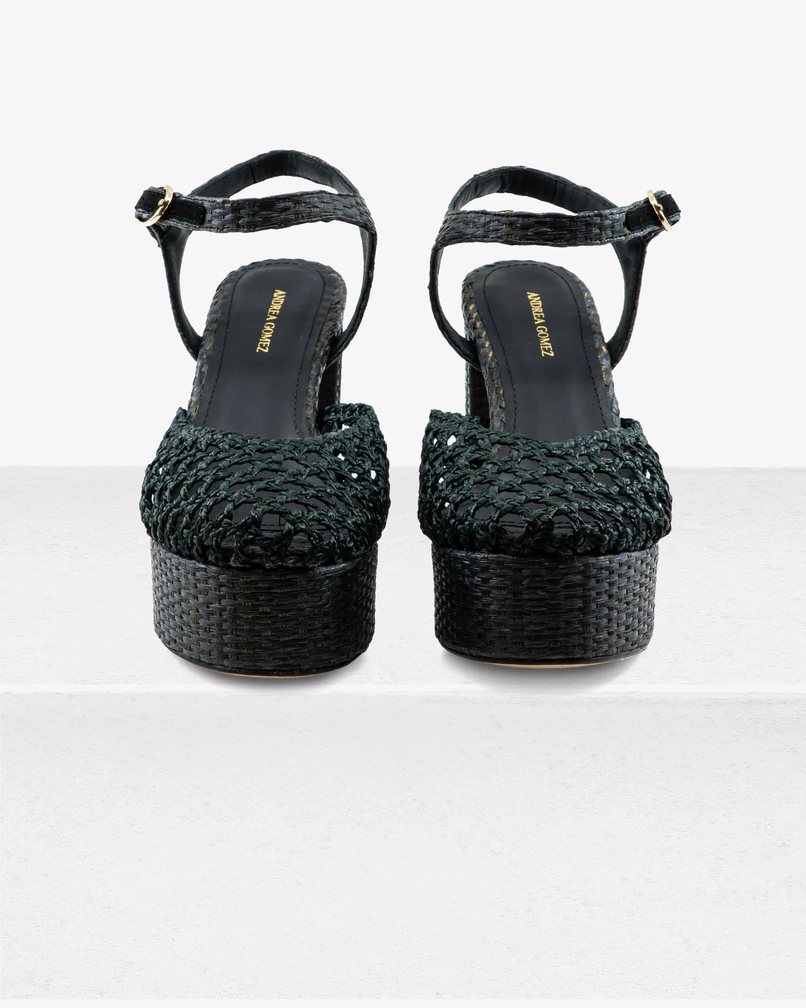 Beatriz Black Raffia Platform