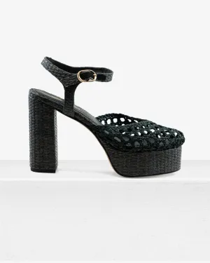 Beatriz Black Raffia Platform