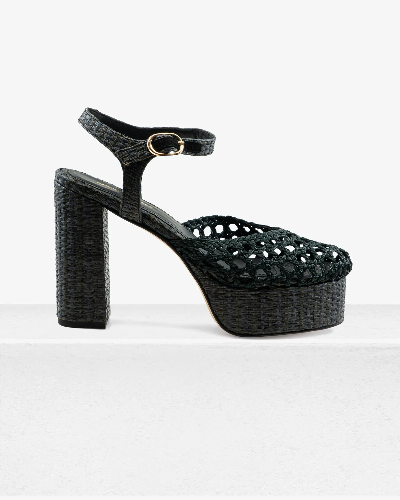 Beatriz Black Raffia Platform
