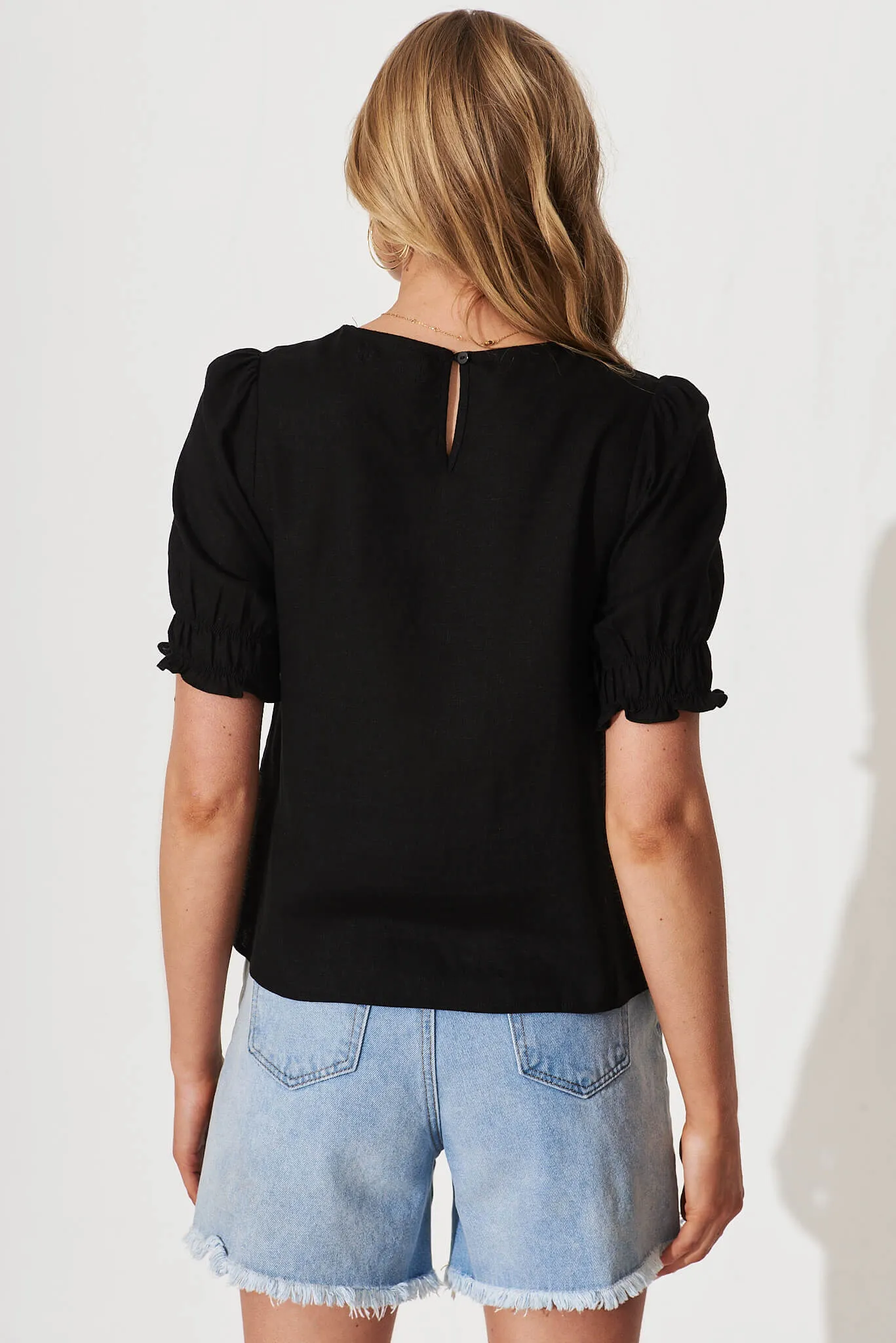 Black Linen Blend Top - Melanie