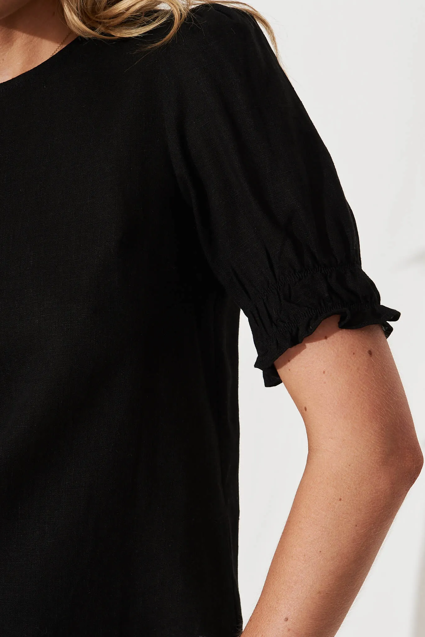 Black Linen Blend Top - Melanie