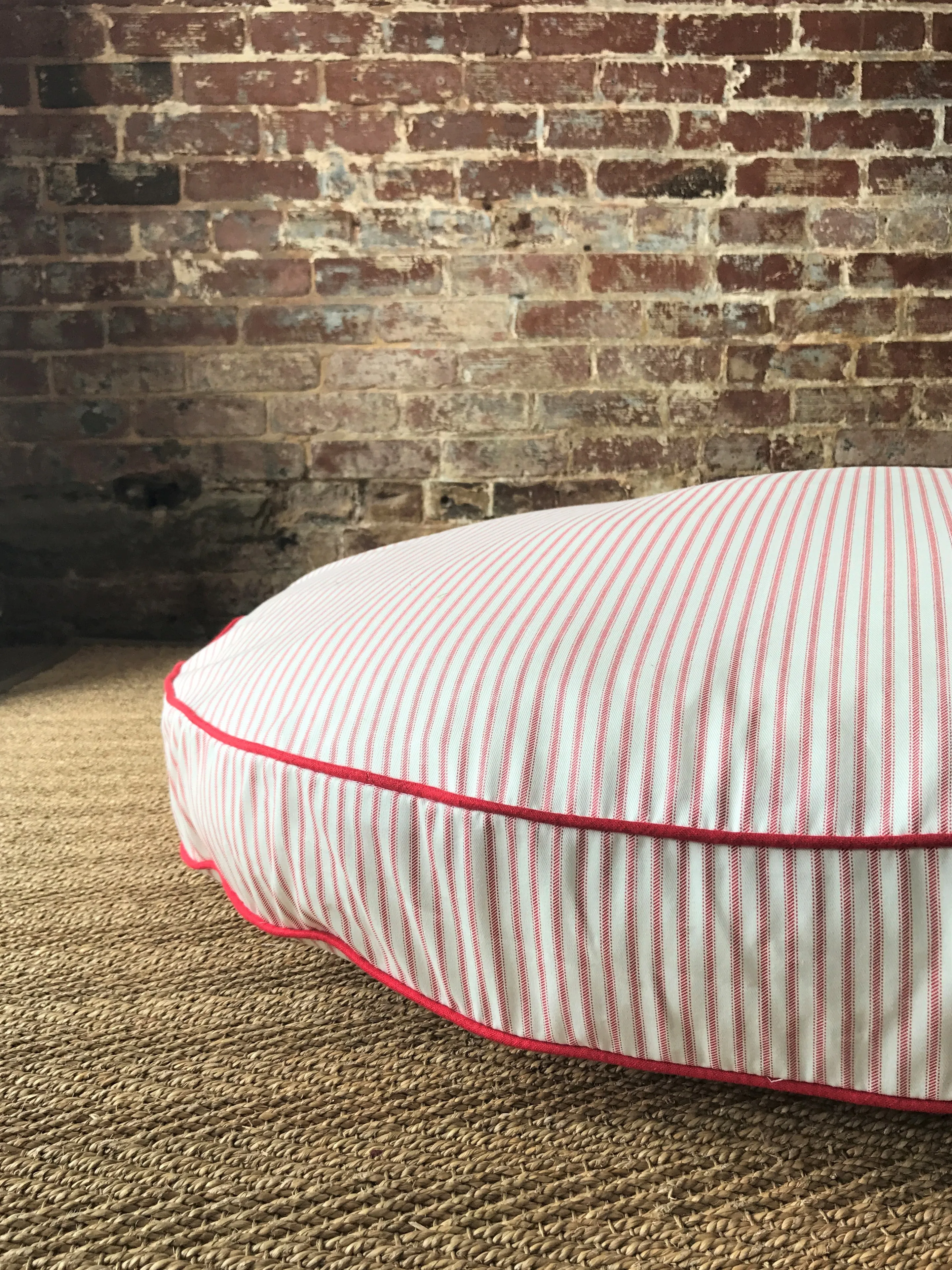 Blush Ticking Stripe Dog Bed