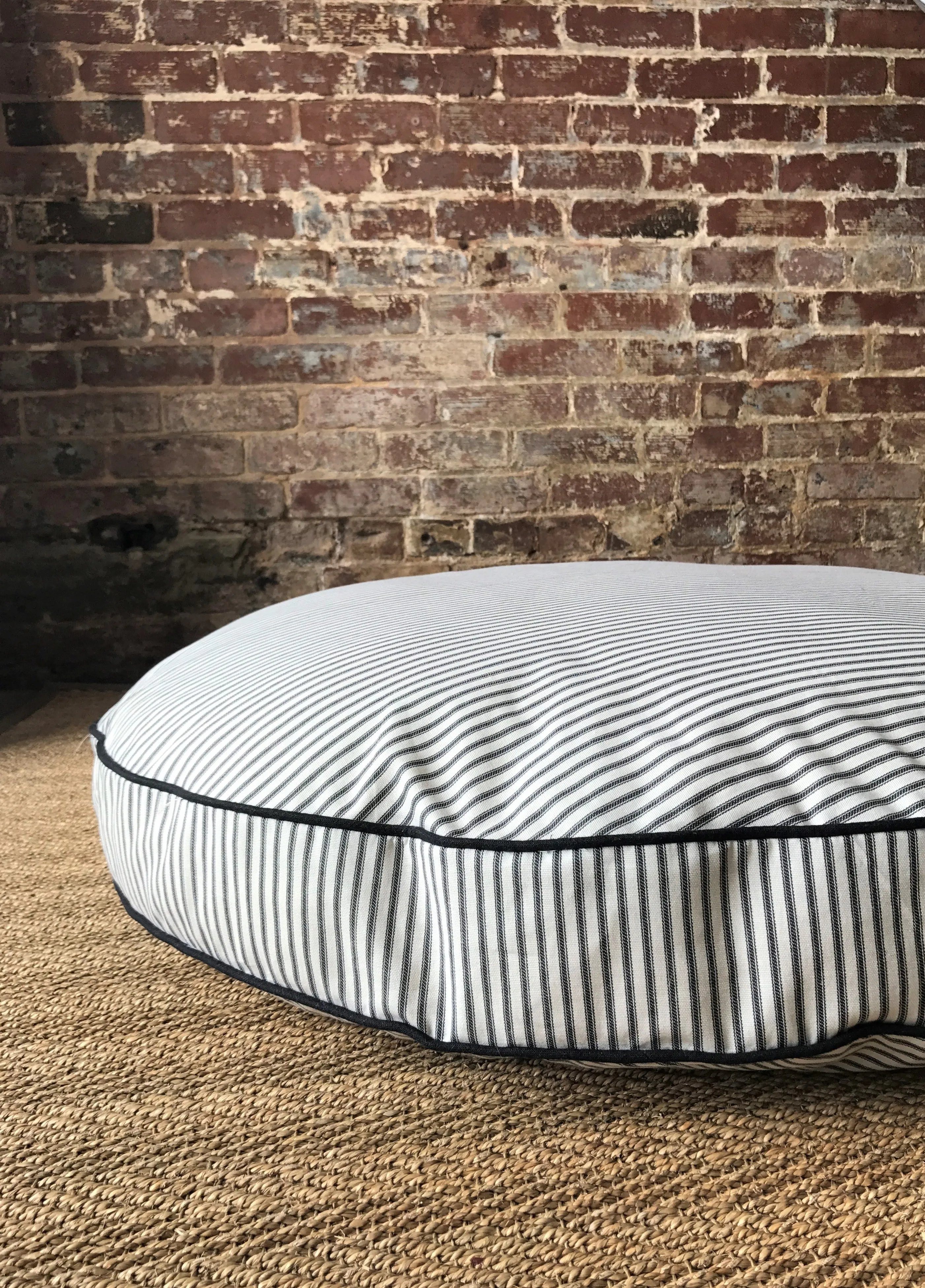 Blush Ticking Stripe Dog Bed