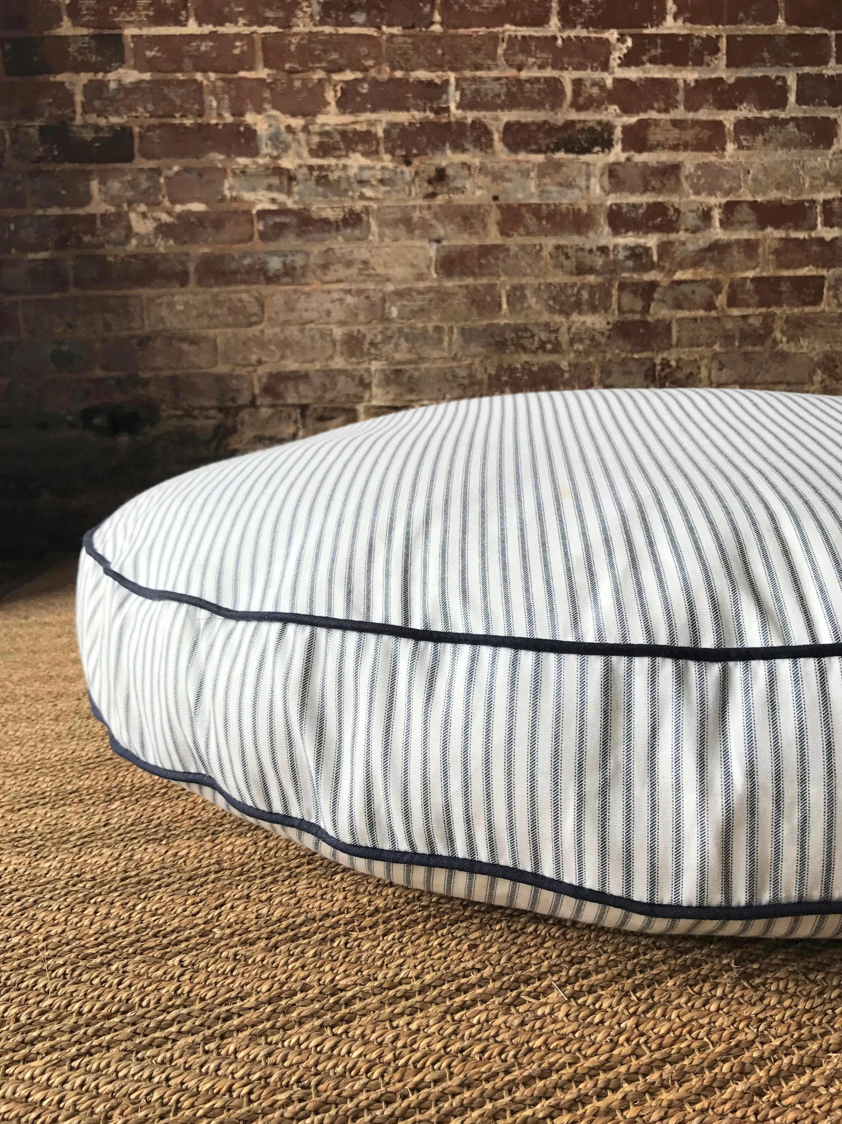 Blush Ticking Stripe Dog Bed