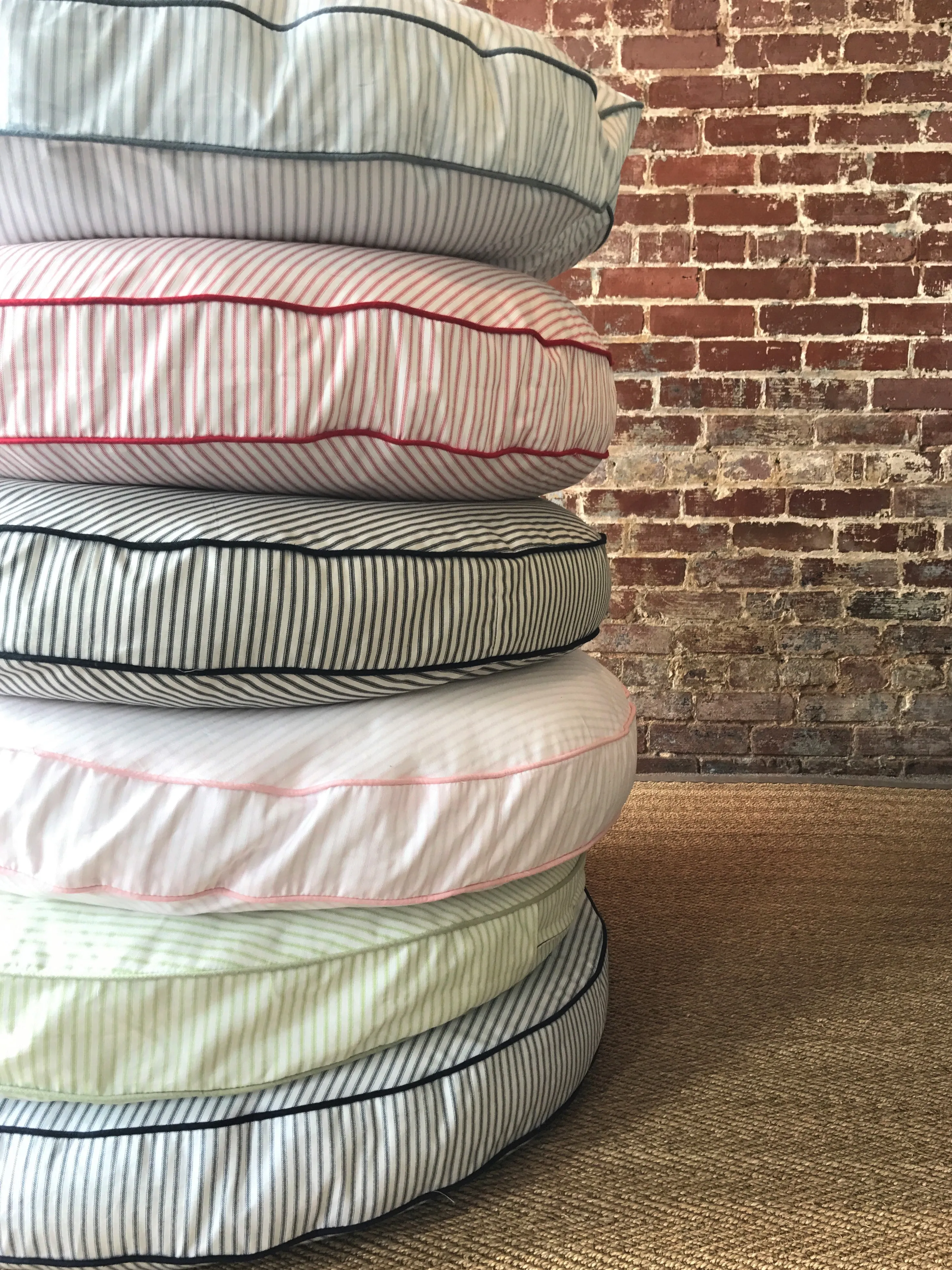 Blush Ticking Stripe Dog Bed