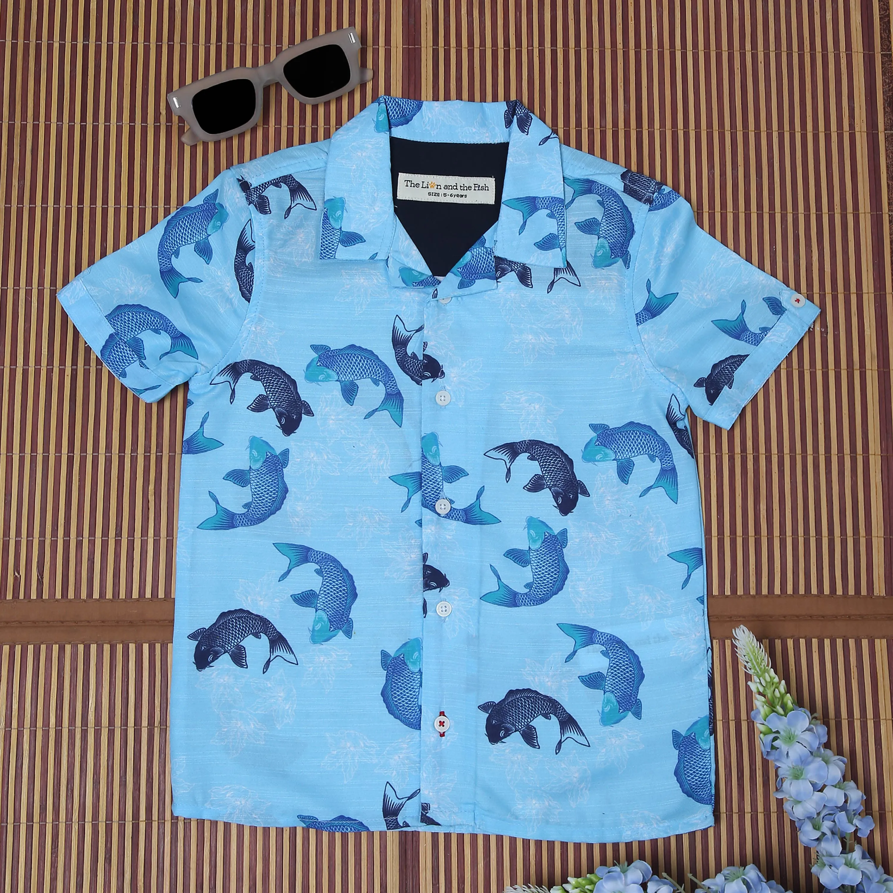 Boys Dolphin Printed Shirt & Short Co-Ord Set Aurora Blue