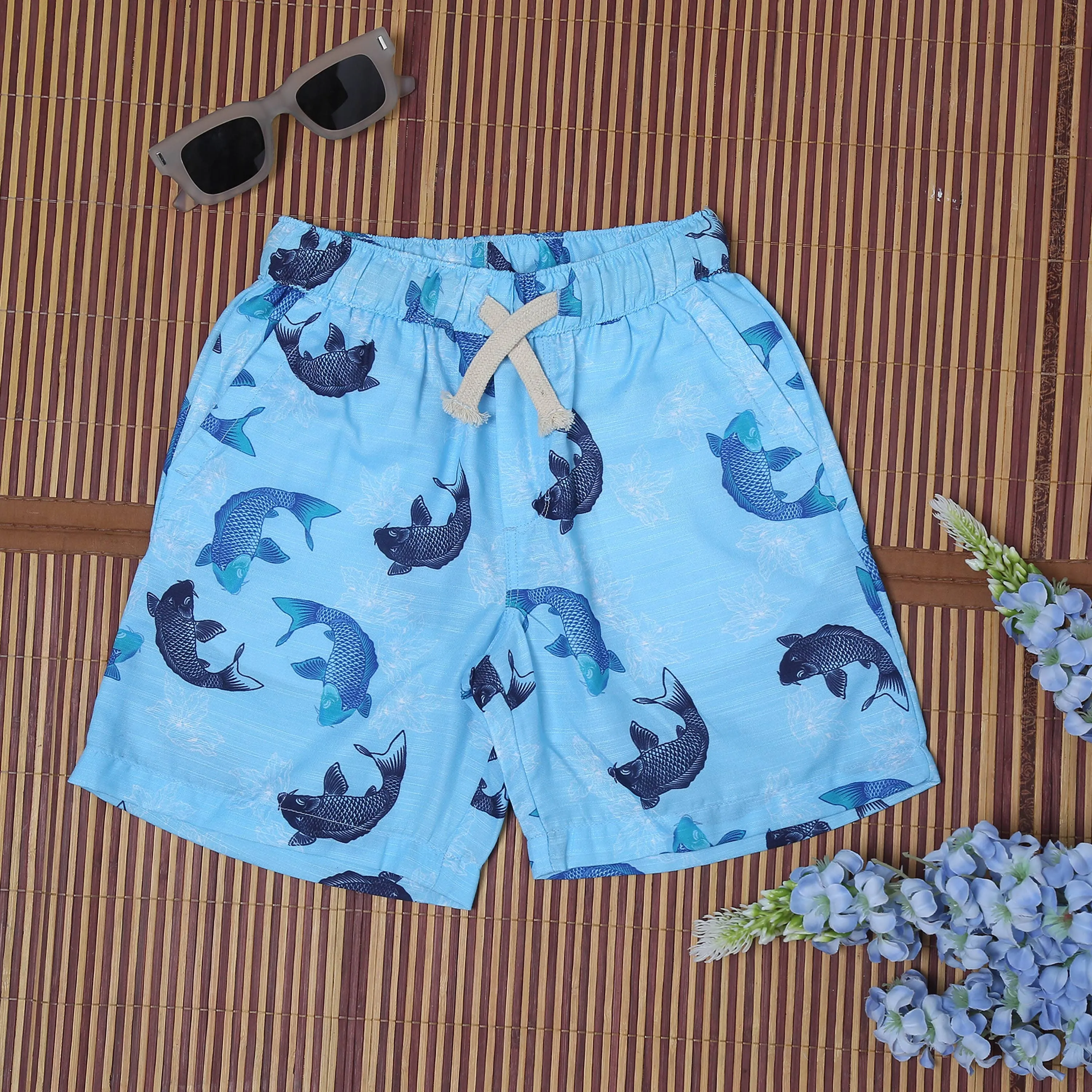Boys Dolphin Printed Shirt & Short Co-Ord Set Aurora Blue