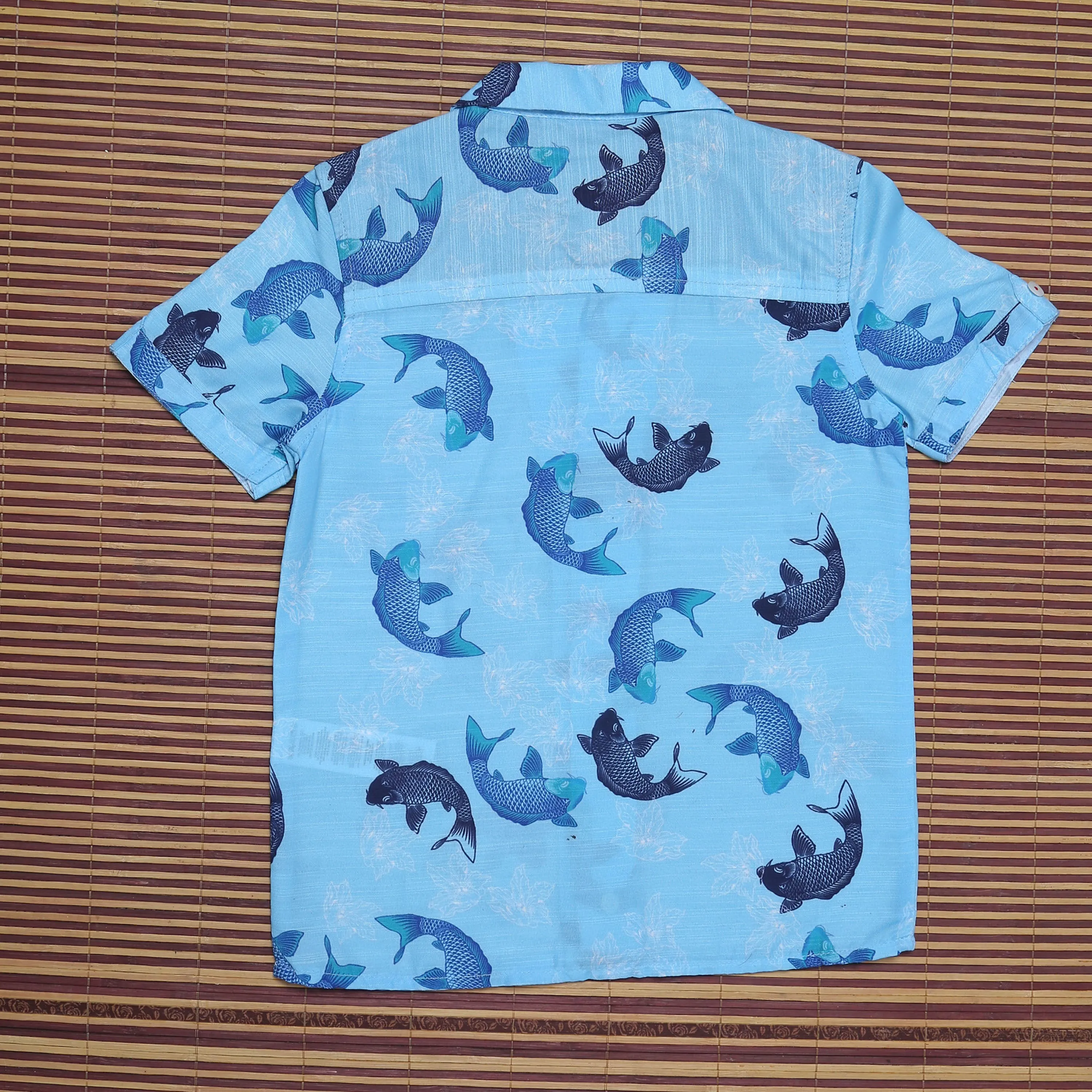 Boys Dolphin Printed Shirt & Short Co-Ord Set Aurora Blue