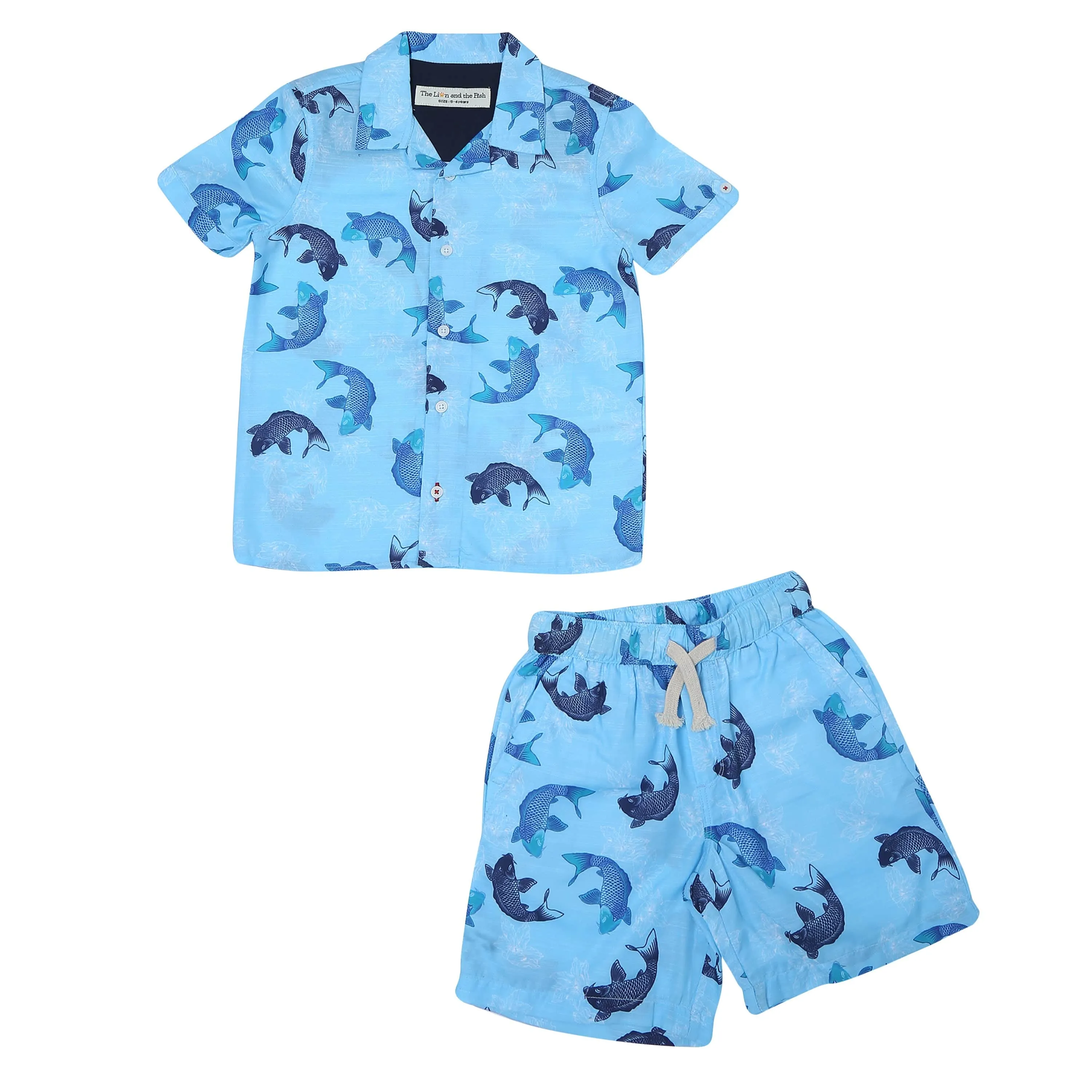Boys Dolphin Printed Shirt & Short Co-Ord Set Aurora Blue
