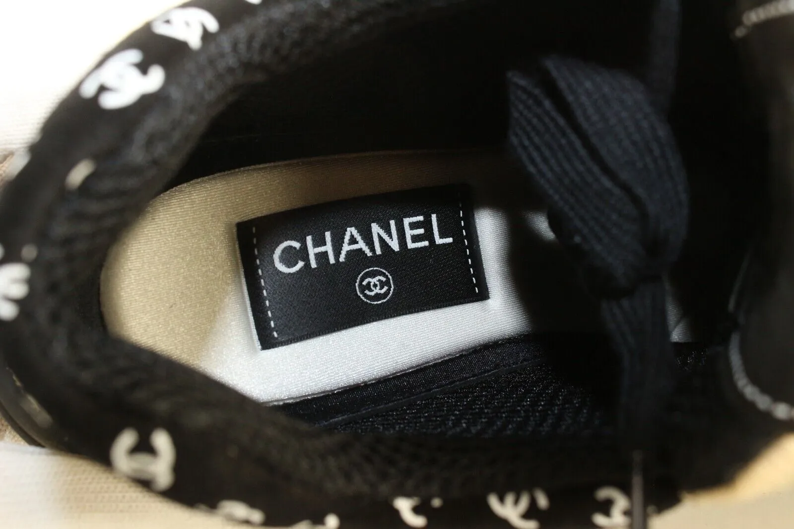 Chanel Women's 36 Light Brown x Black CC All Over Trainer Sneaker 1CJ0106