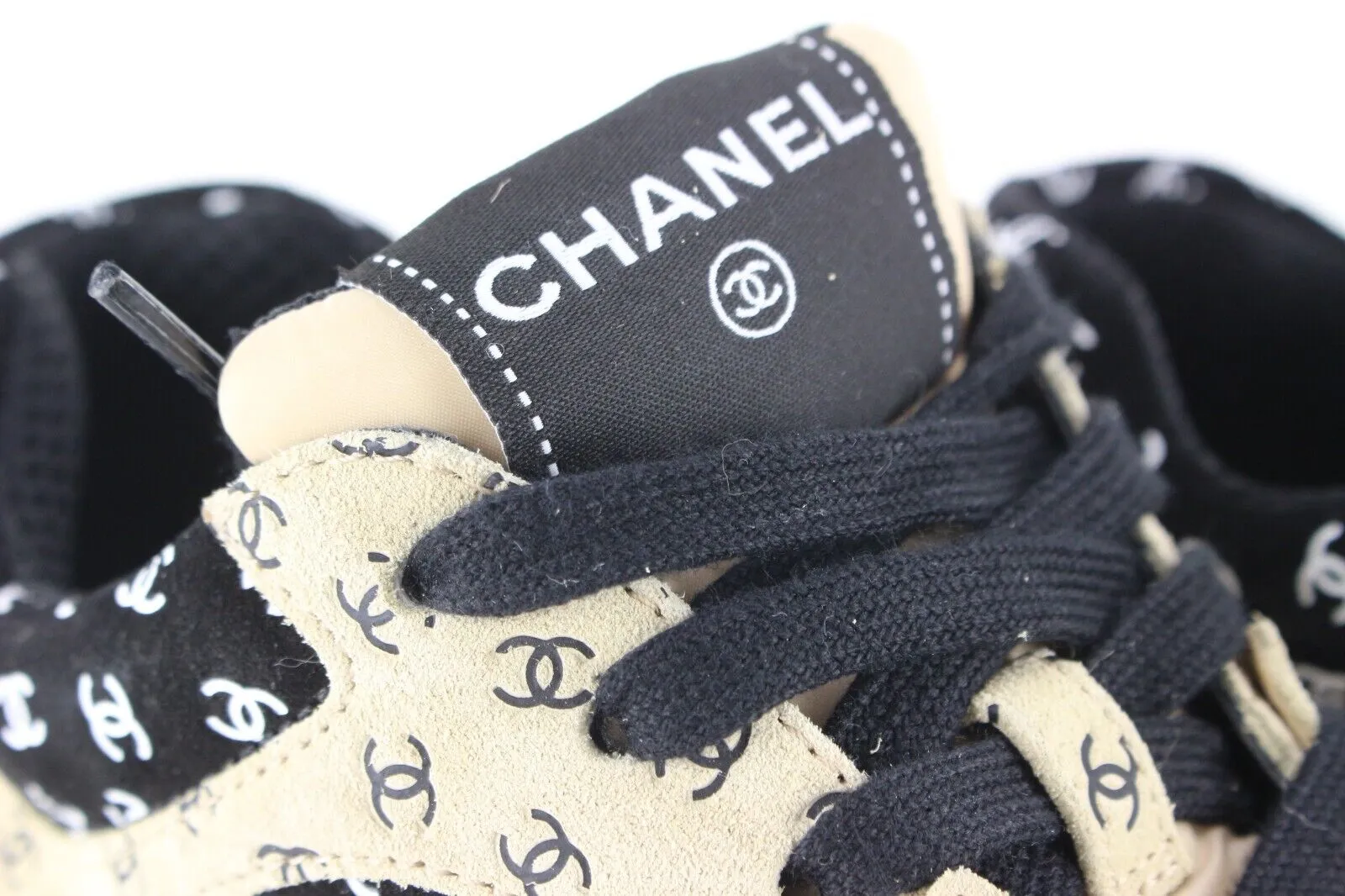 Chanel Women's 36 Light Brown x Black CC All Over Trainer Sneaker 1CJ0106