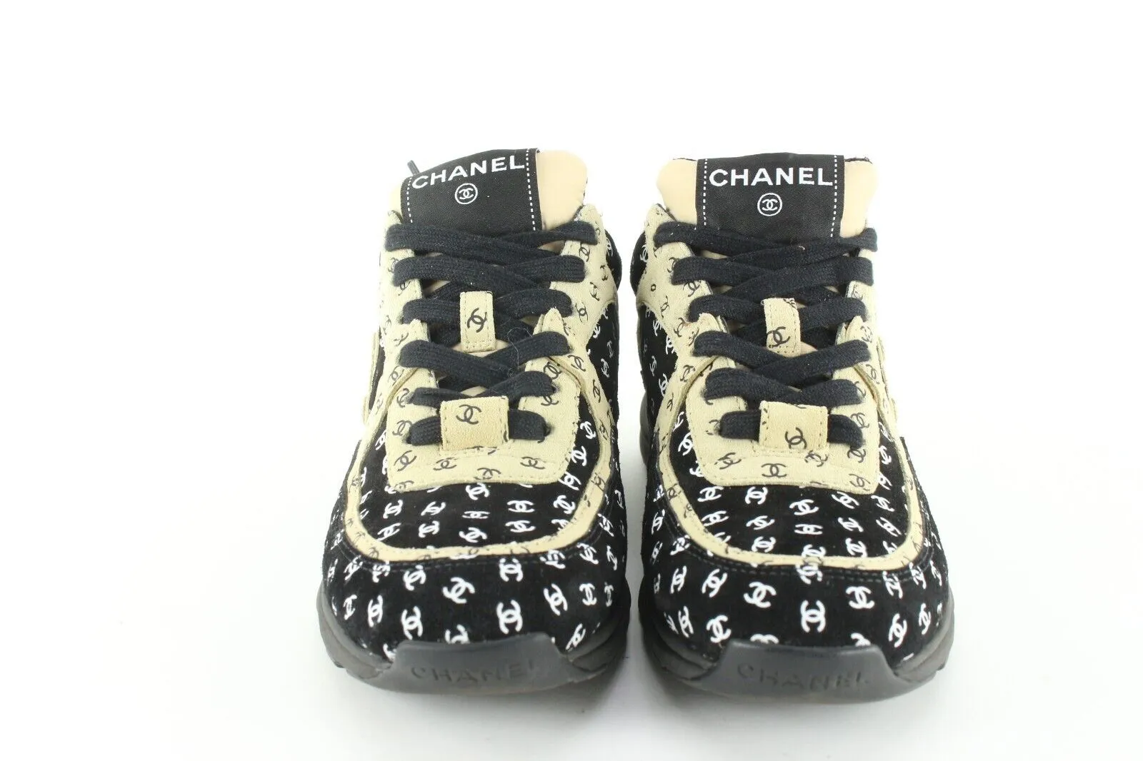 Chanel Women's 36 Light Brown x Black CC All Over Trainer Sneaker 1CJ0106