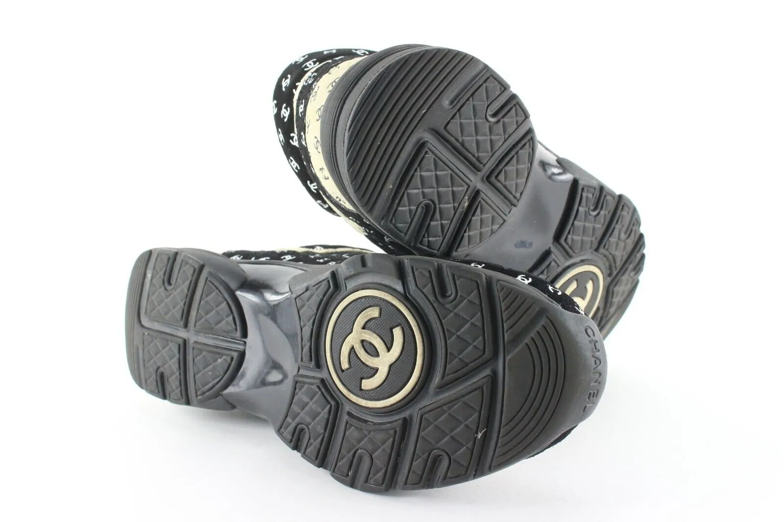 Chanel Women's 36 Light Brown x Black CC All Over Trainer Sneaker 1CJ0106