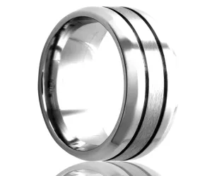 Cobalt Beveled Edge Double Groove Satin Ring